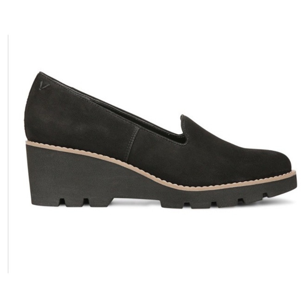 Vionic Willa Black Suede Leather‎ Wedge Womens 5 Medium Shoes Arch Support New - Picture 6 of 9